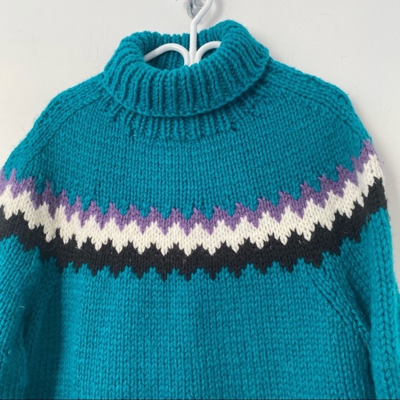 Vntg 90s Hand-knit 100% Wool Oversized Sweater XL - Picture 3 of 10